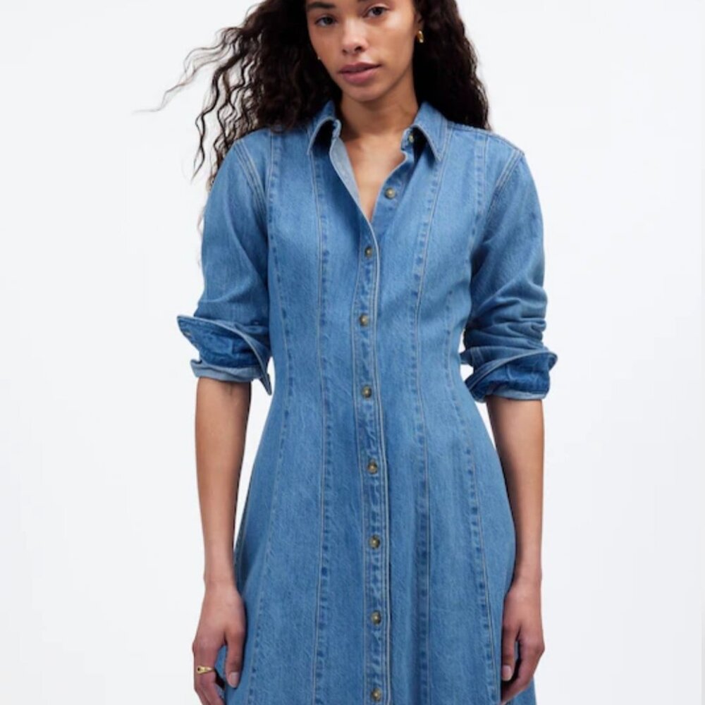 Madewell Seamed Mini Dress in Airy Denim Size 8